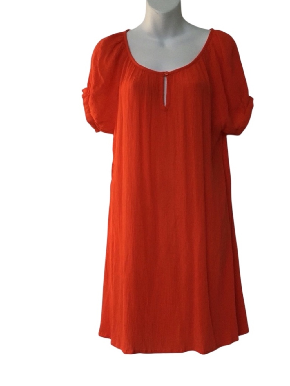 Kaffe Dress Crinkle Bright Orange Sz 38 Amber S/S Tunic Keyhole Neckline